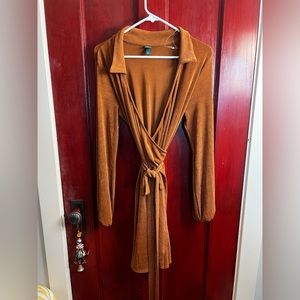 Wild Fable Collared Balloon Long Sleeve Wrap Dress Copper Brown Size Large